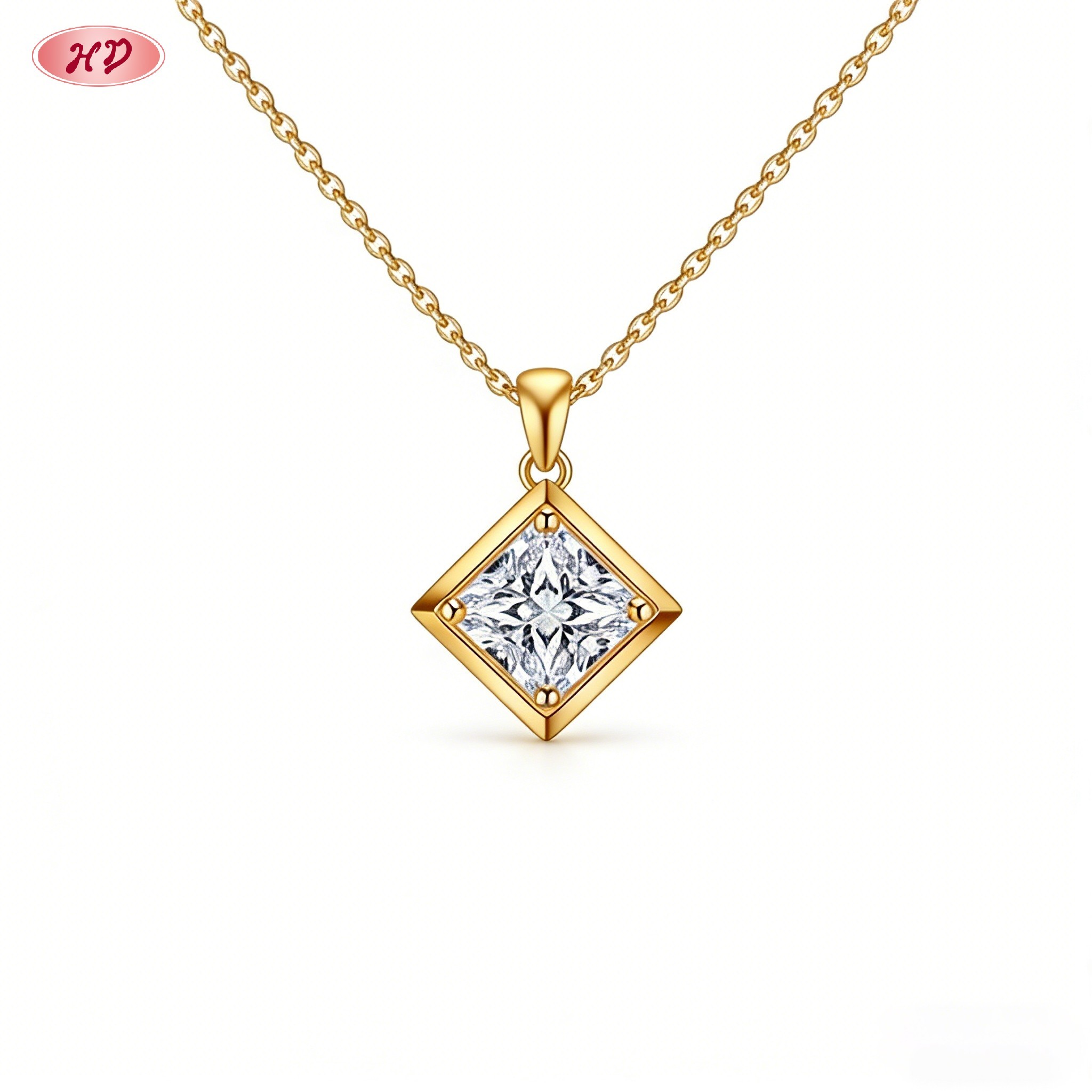 Refined 18K gold plated cubic zirconia pendant necklace view 2