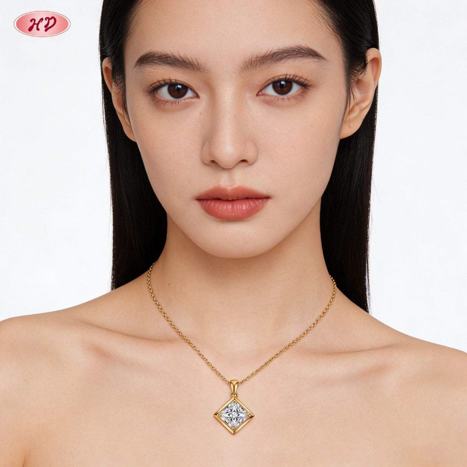 Refined 18K gold plated cubic zirconia pendant necklace view 5