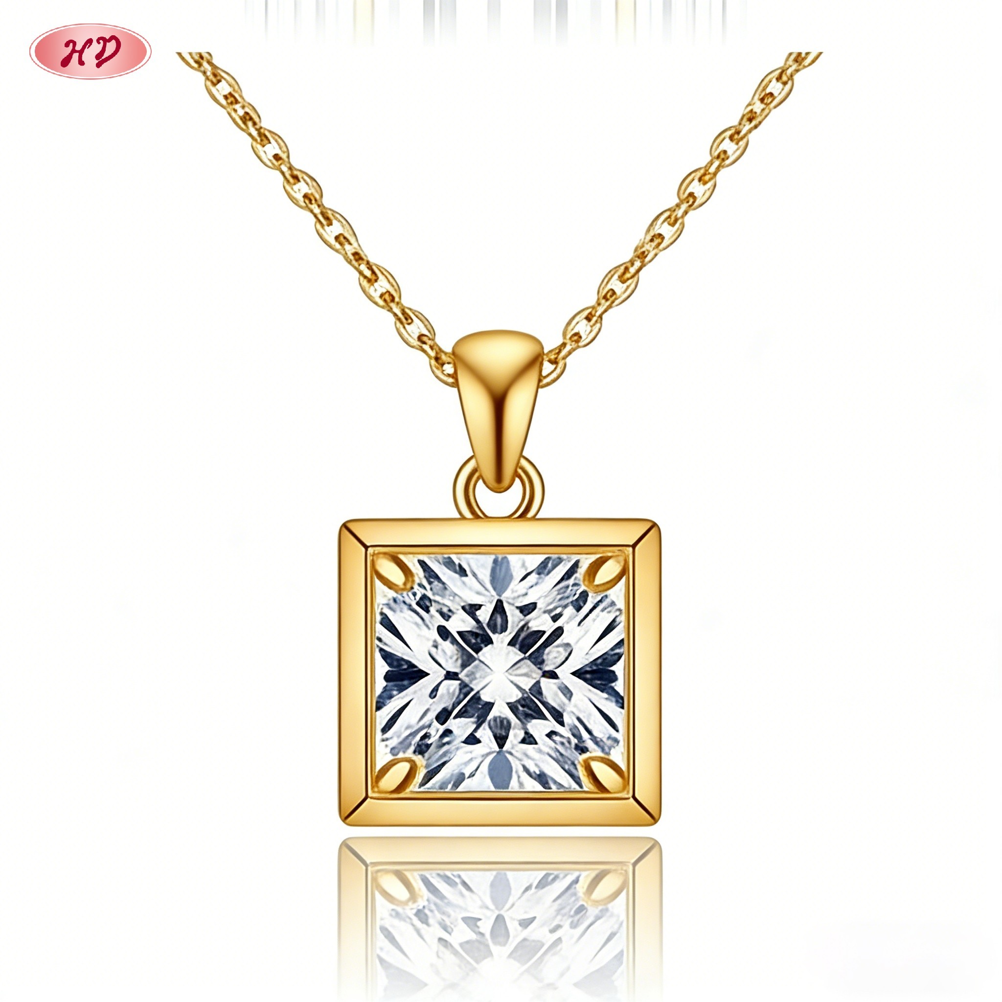 Luxurious 18K gold plated cubic zirconia pendant necklace view 2