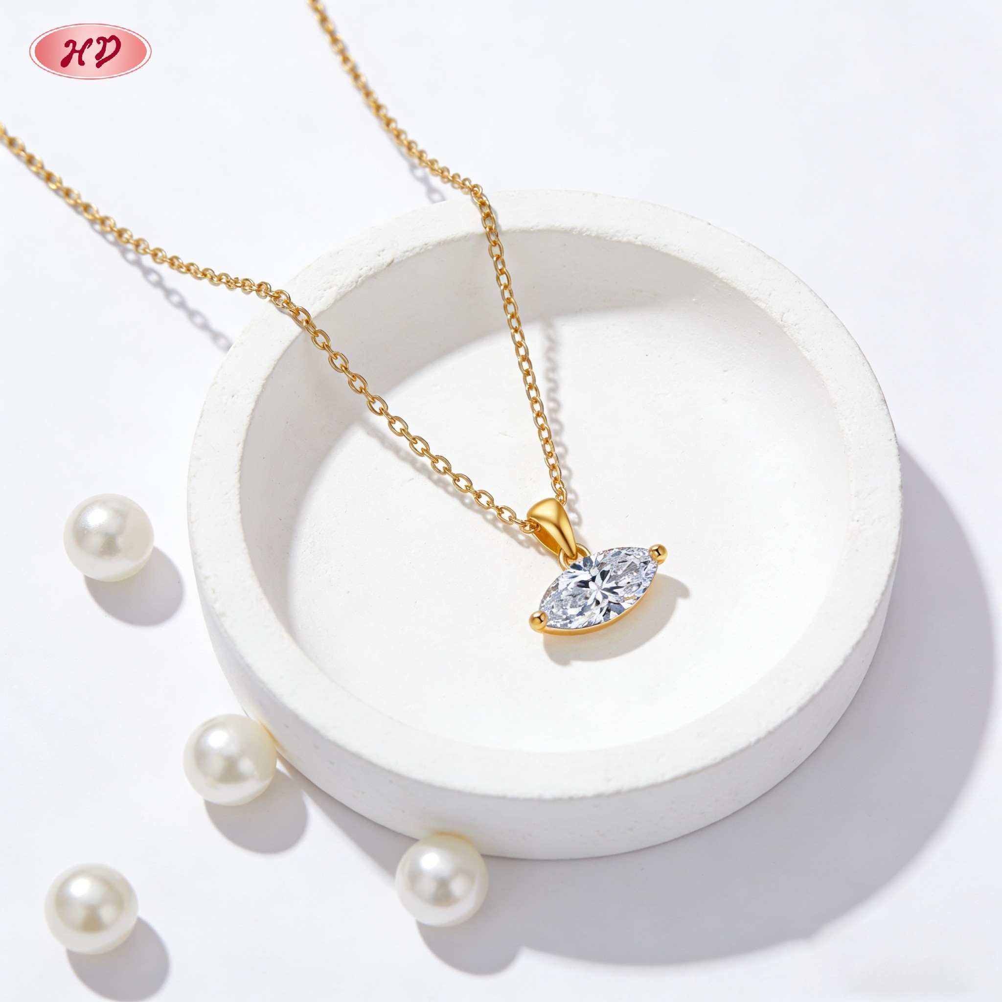 Modern classic 18K gold plated cubic zirconia pendant necklace view 3