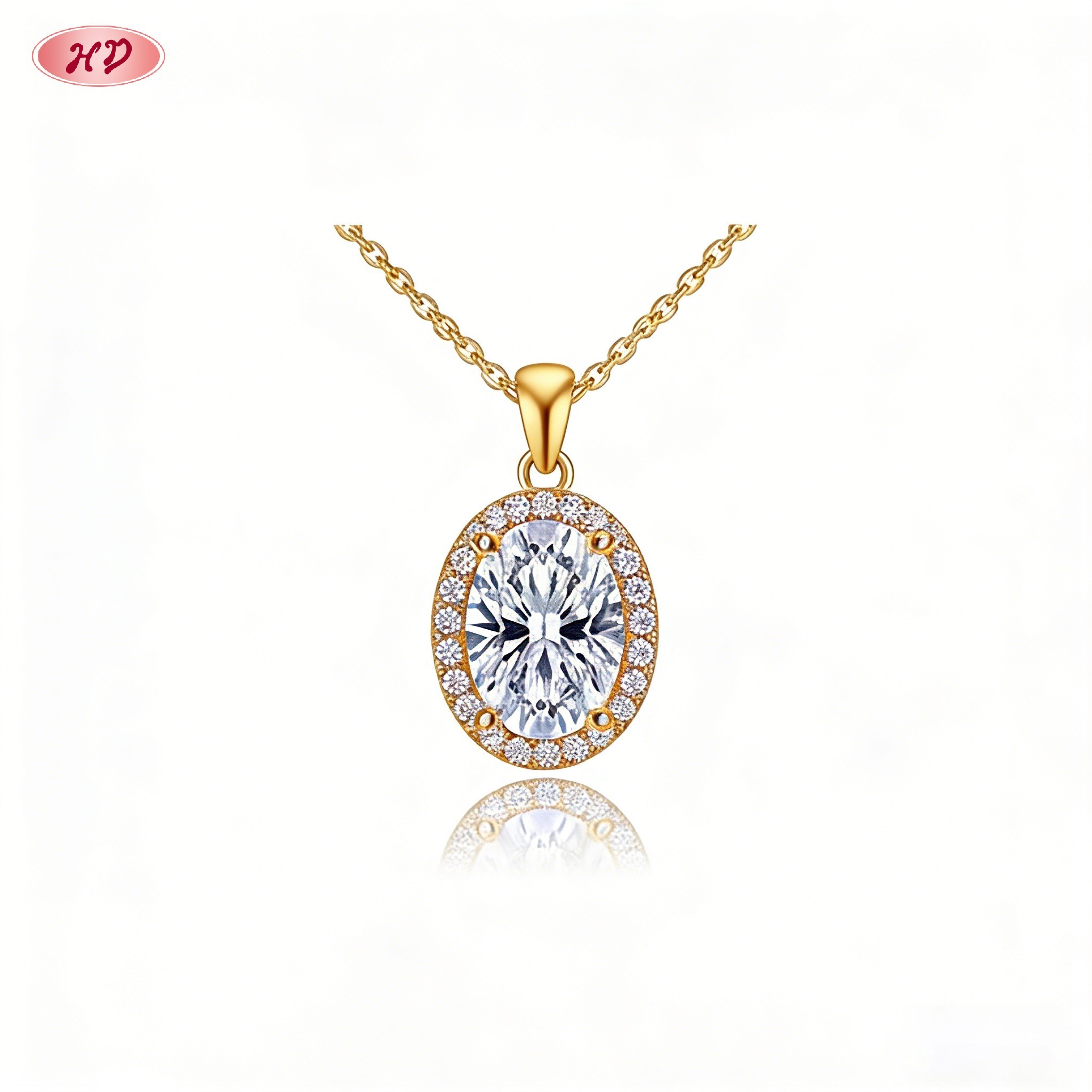18K gold plated cubic zirconia pendant necklace view 2