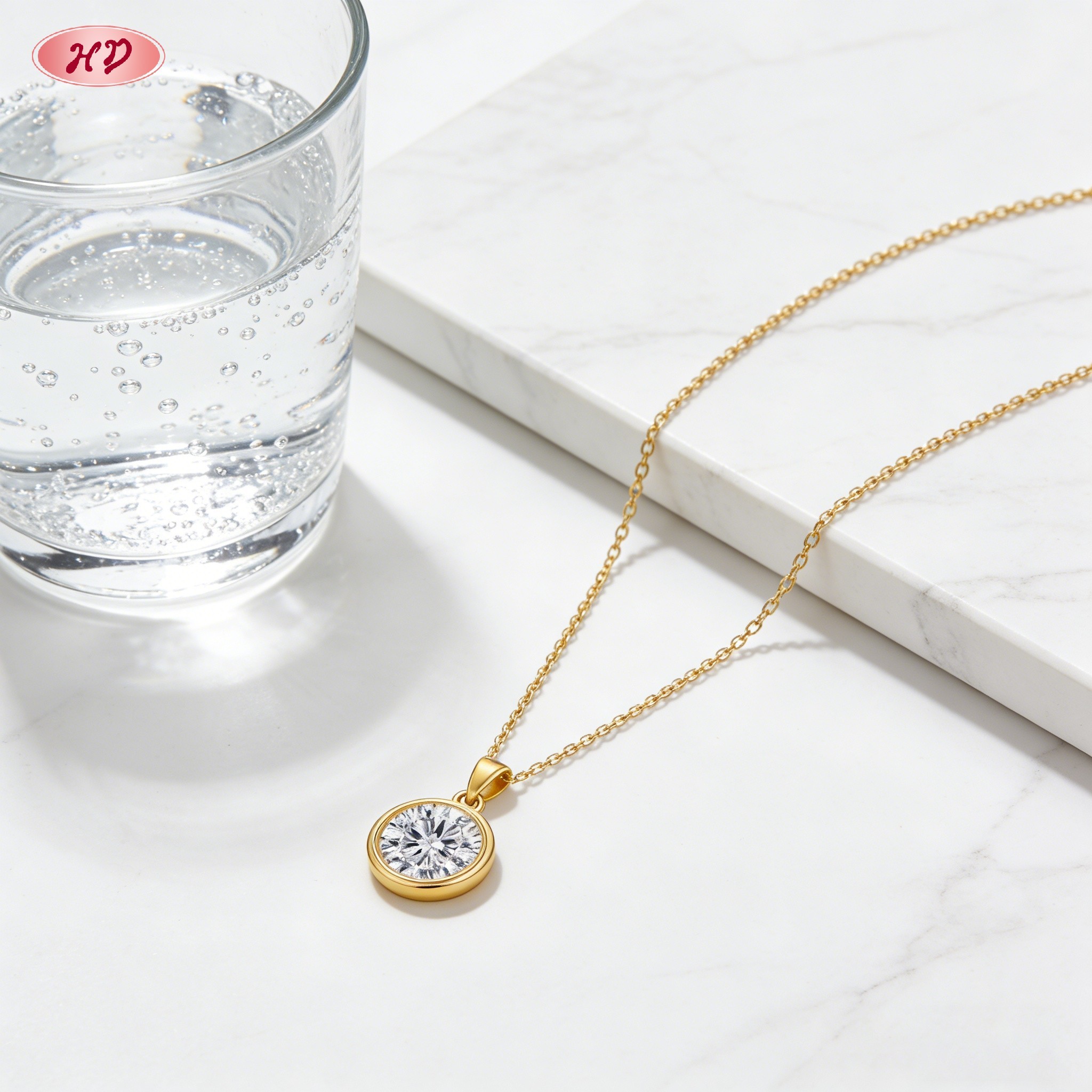 18K gold plated cubic zirconia pendant necklace view 1