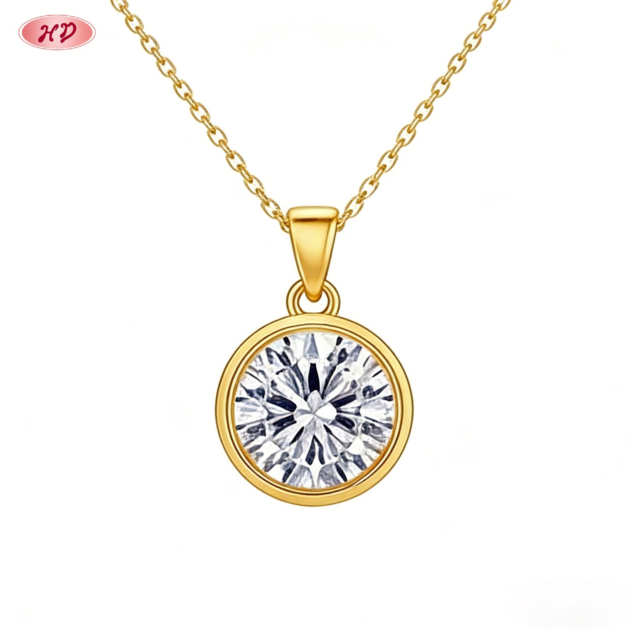18K gold plated cubic zirconia pendant necklace view 2