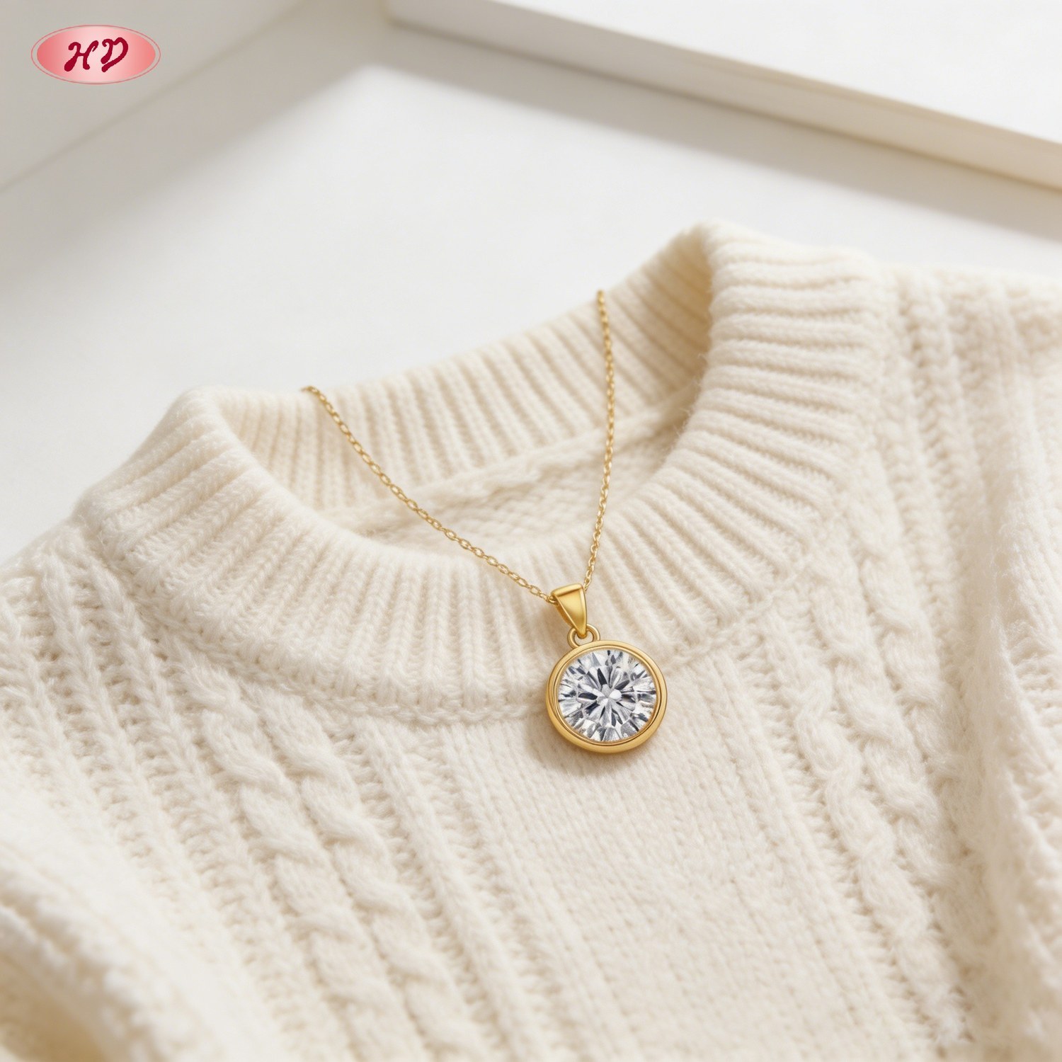 18K gold plated cubic zirconia pendant necklace view 4