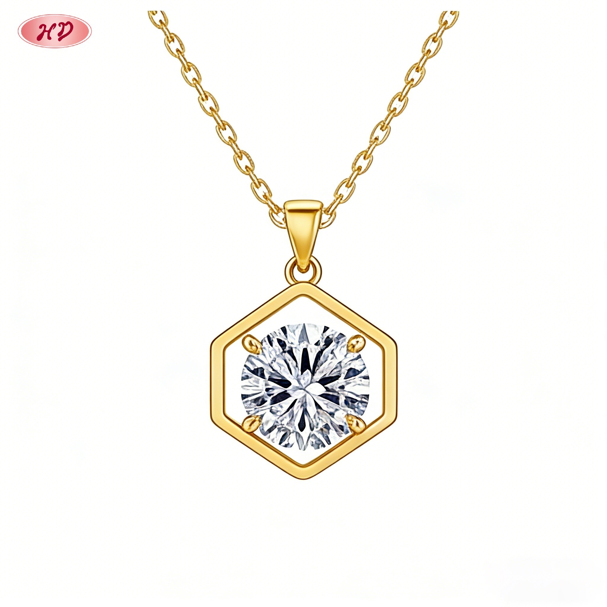 18K gold plated cubic zirconia pendant necklace view 2