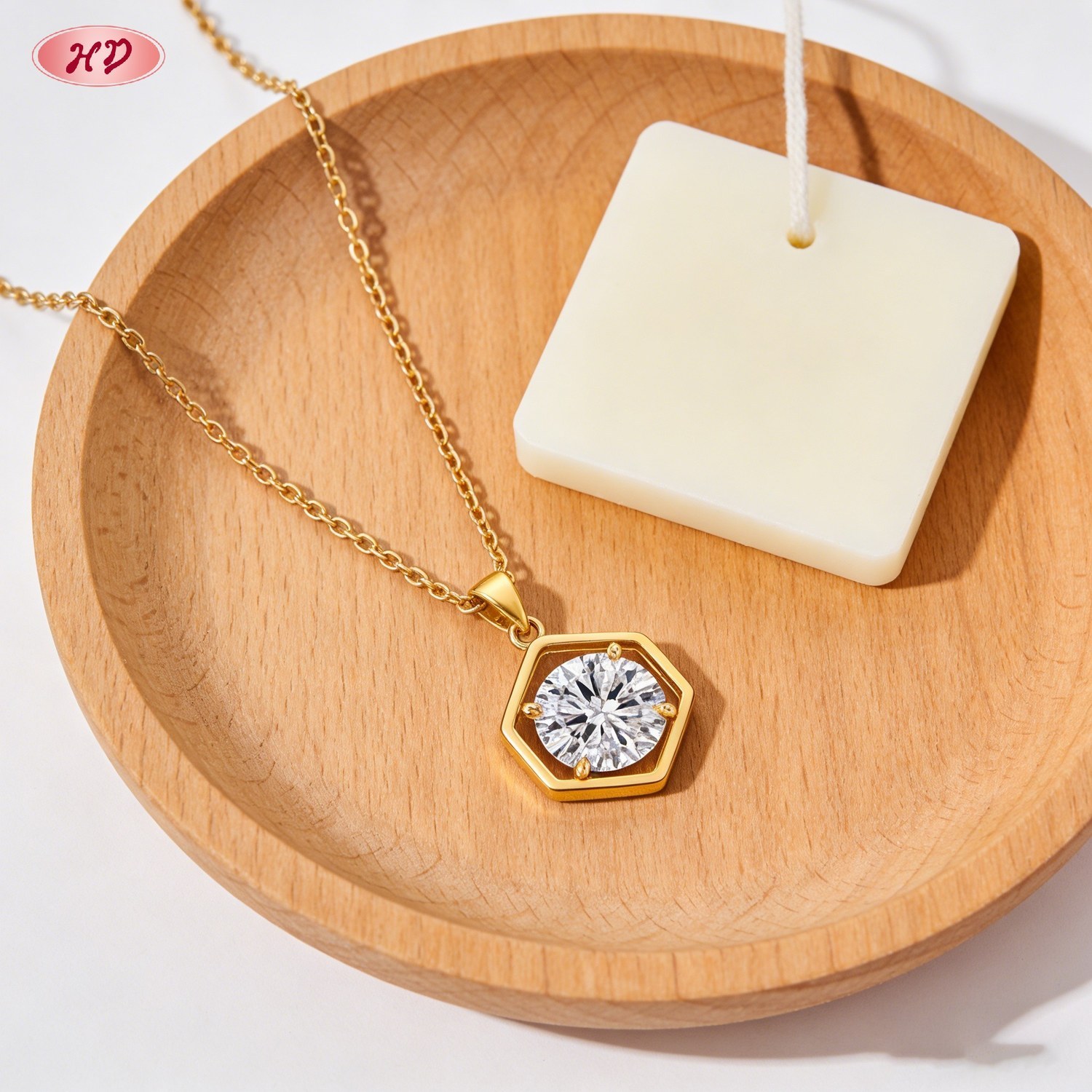 18K gold plated cubic zirconia pendant necklace view 3