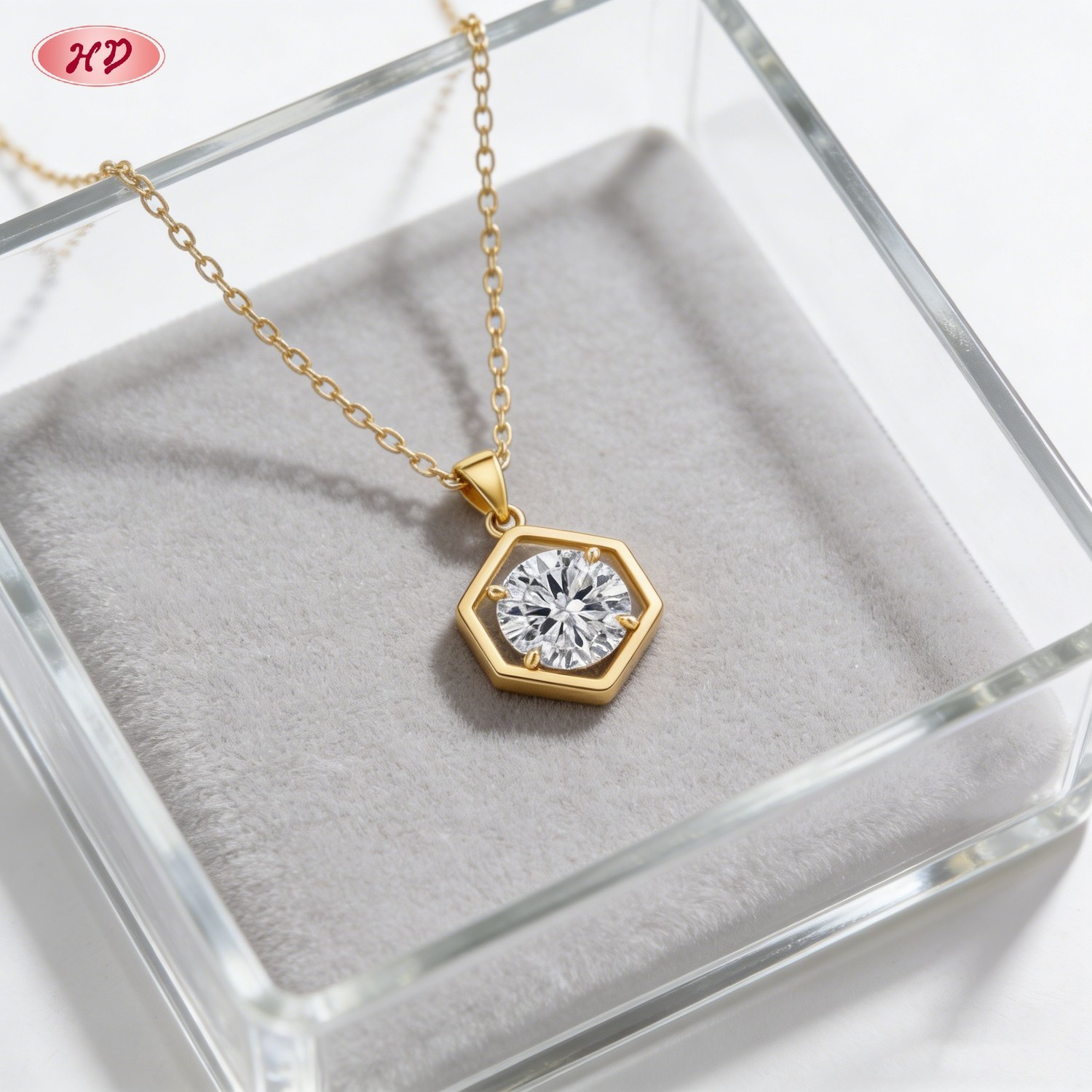 18K gold plated cubic zirconia pendant necklace view 5
