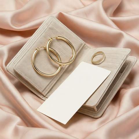Gold plated hoop earrings packed with travel documents