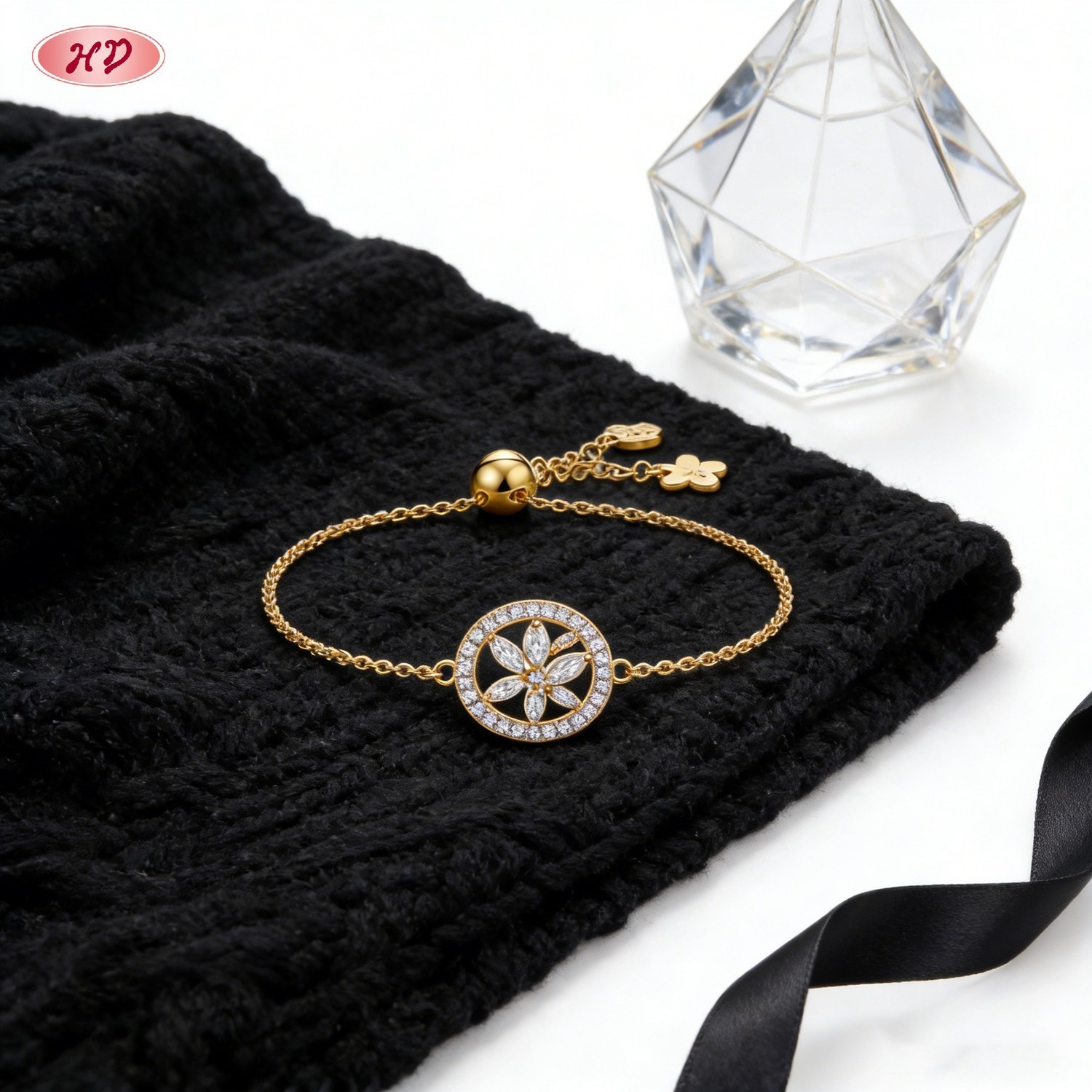 delicate 18K gold plated cubic zirconia bracelet view 1