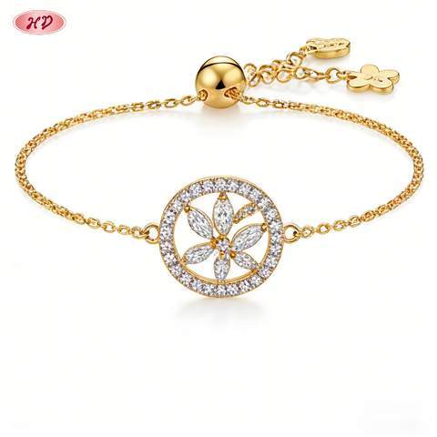 18K gold plated CZ bracelet showing an even, warm gold tone