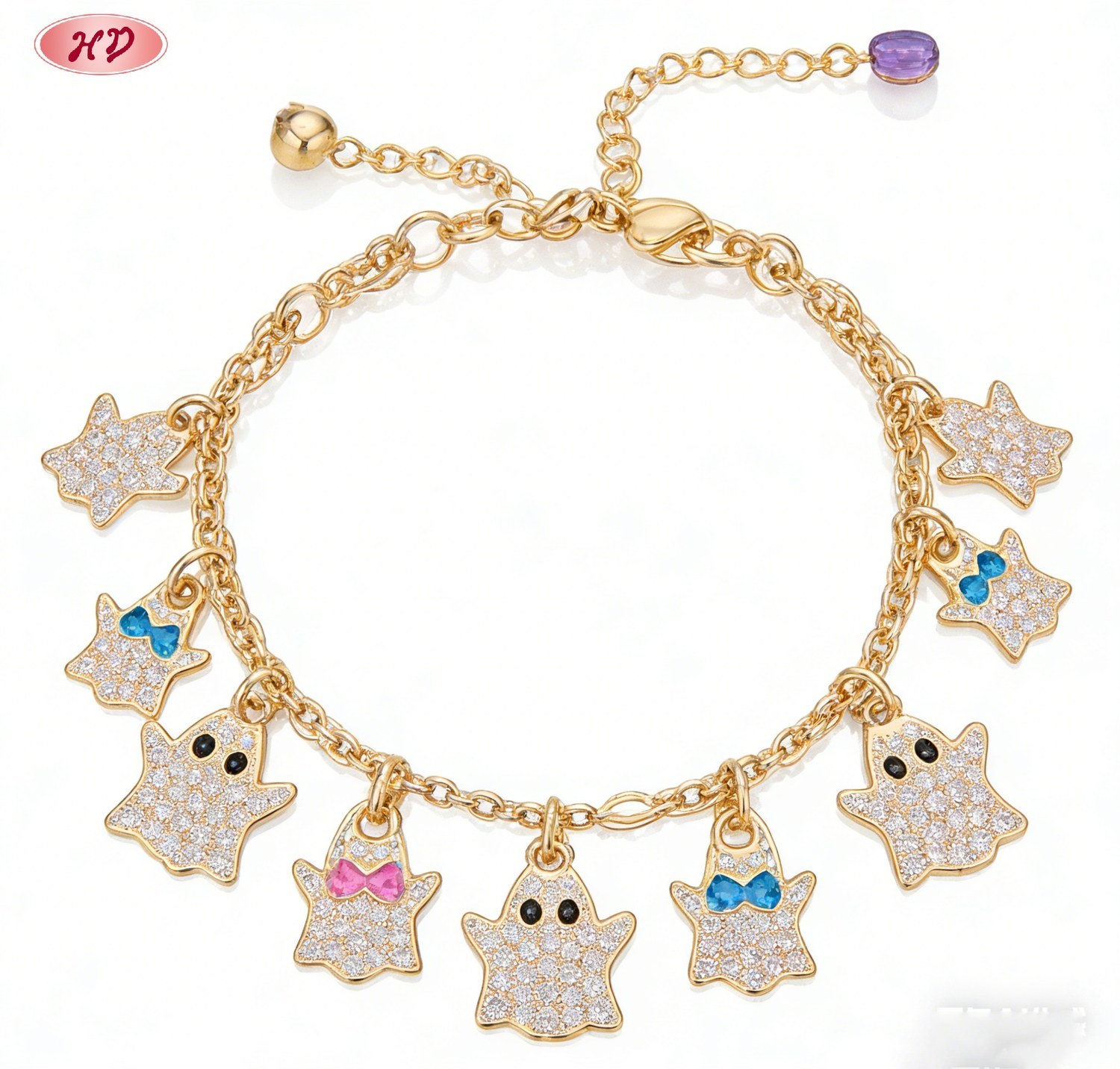 Refined cubic zirconia bracelet in 18K gold plated brass angle 2
