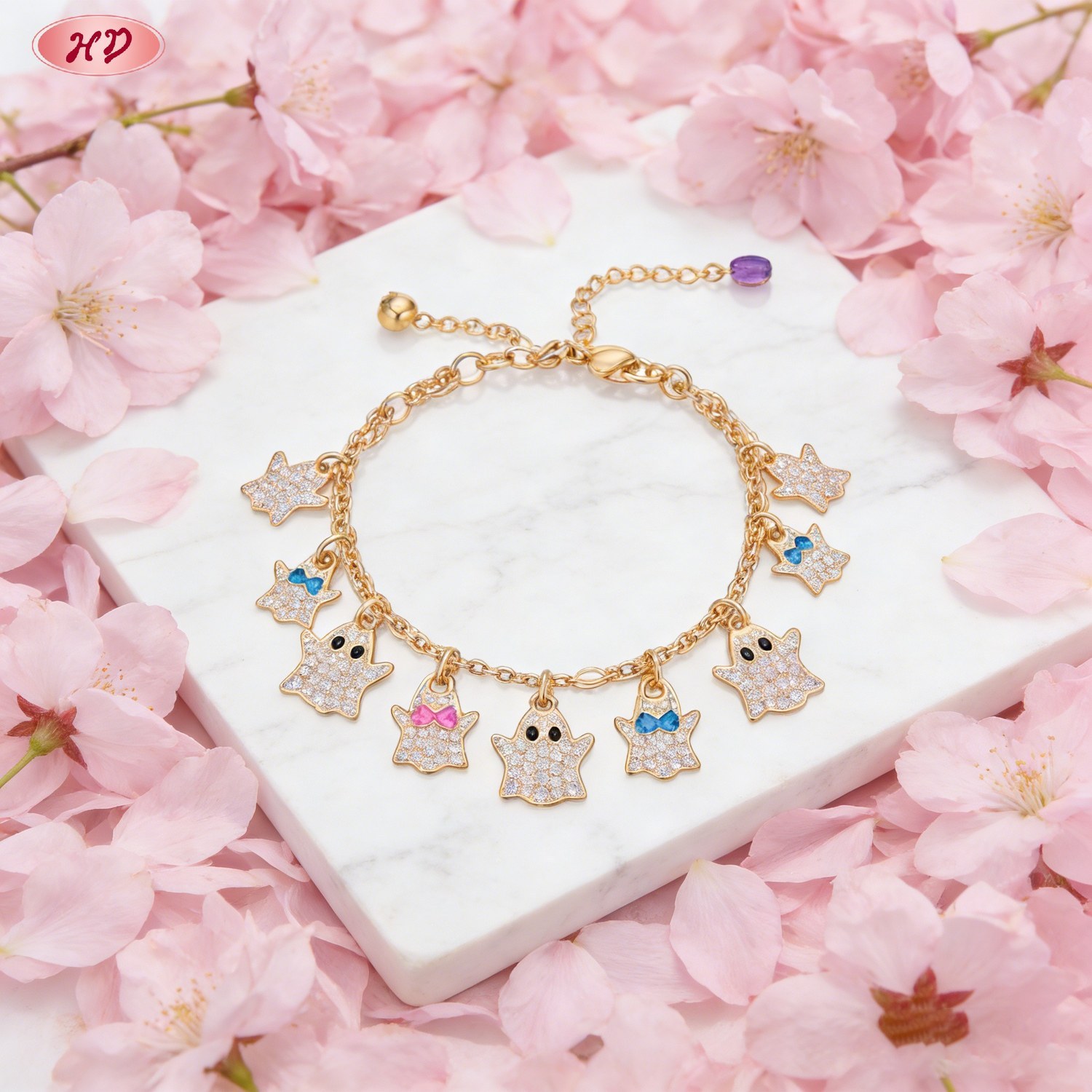 Refined cubic zirconia bracelet in 18K gold plated brass angle 4