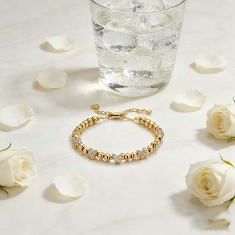 Gold plated bracelet showing its reflective finish