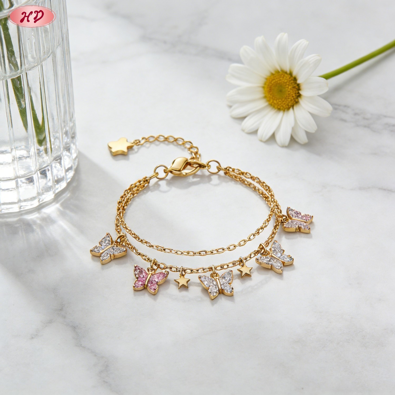Elegant 18K gold plated cubic zirconia bracelet view 1