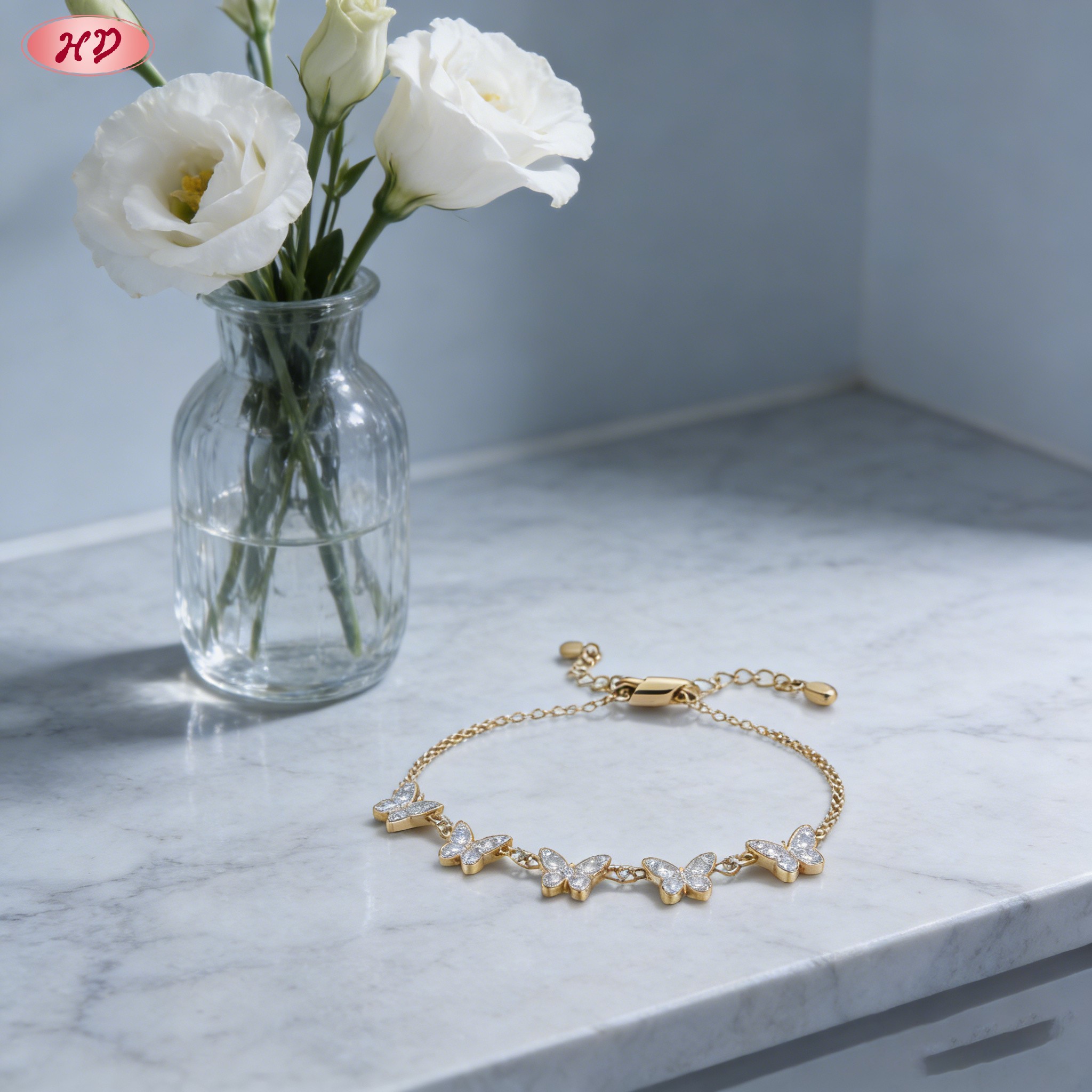 Bold 18K gold plated cubic zirconia bracelet view 1