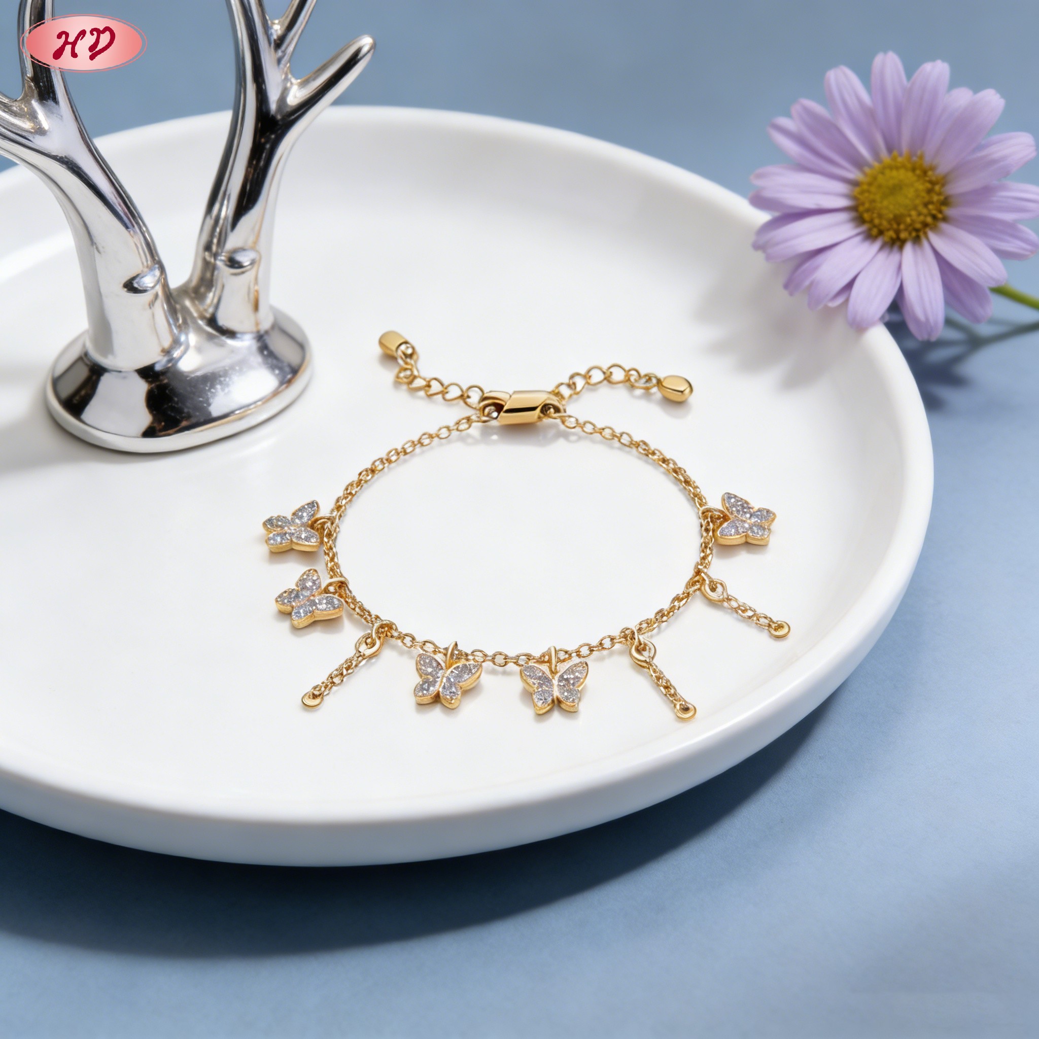 Artisan 18K gold plated cubic zirconia bracelet view 1