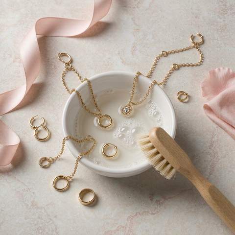 Gold plated jewelry in a mild soapy water bath