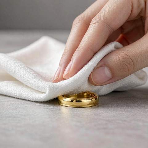 Wiping a gold plated ring with a soft microfiber cloth