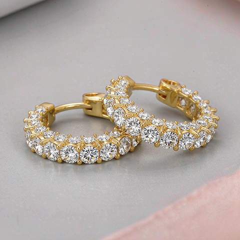 Gold plated hoop earrings with brilliant cubic zirconia stones