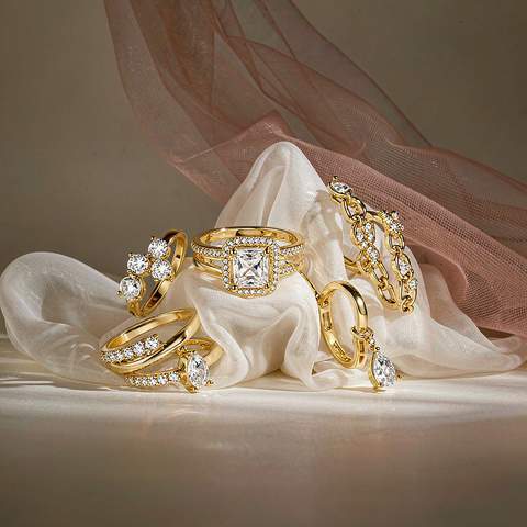 18K gold plated brass rings and earrings set with AAA cubic zirconia