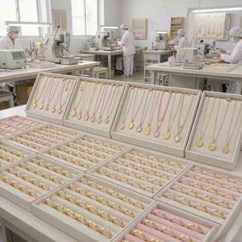 Gold plated jewelry production trays in the factory