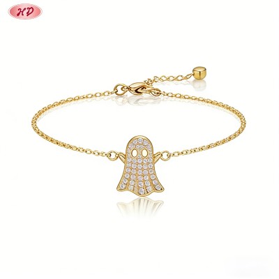 Pulsera de Halloween con charm fantasma al por mayor | Latón chapado en oro de 18k AAA CZ