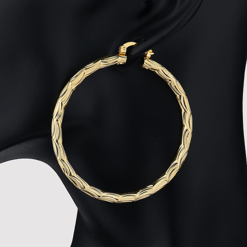 Wholesale High Quality Fashion Jewelry| 18K Gold Big Wave Hoop Earrings Bulk| Lightweight Hypoallergenic Chunky Hiphop Open Huggies
