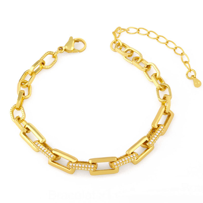Mens iced out Cuban link chain bracelet in 18K gold plating, unisex hip hop style