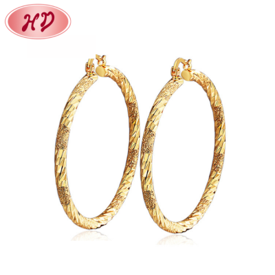 Wholesale Gold Plated Cubic Zirconia Pave Hoop| Large Big Round Carved Patterns Retro Art Hoop Earrings Artificial Jewelry| New Arrivals 2022