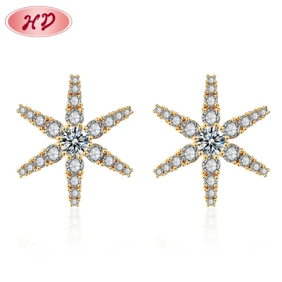 Batch Wholesale Ear Pirecing Jewelry| Hexagram Trendy Women Fashion Earrings| 18k Gold Over Brass AAA Cubic Zirconia Ear Studs