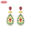China Jewelry Manufacturing Wholesale| Large Waterdrop Fancy India Dangling Stud Earring Fashion Wedding Bridal Costume Jewelry| 18k Gold Plated AAA Cubic Zirconia