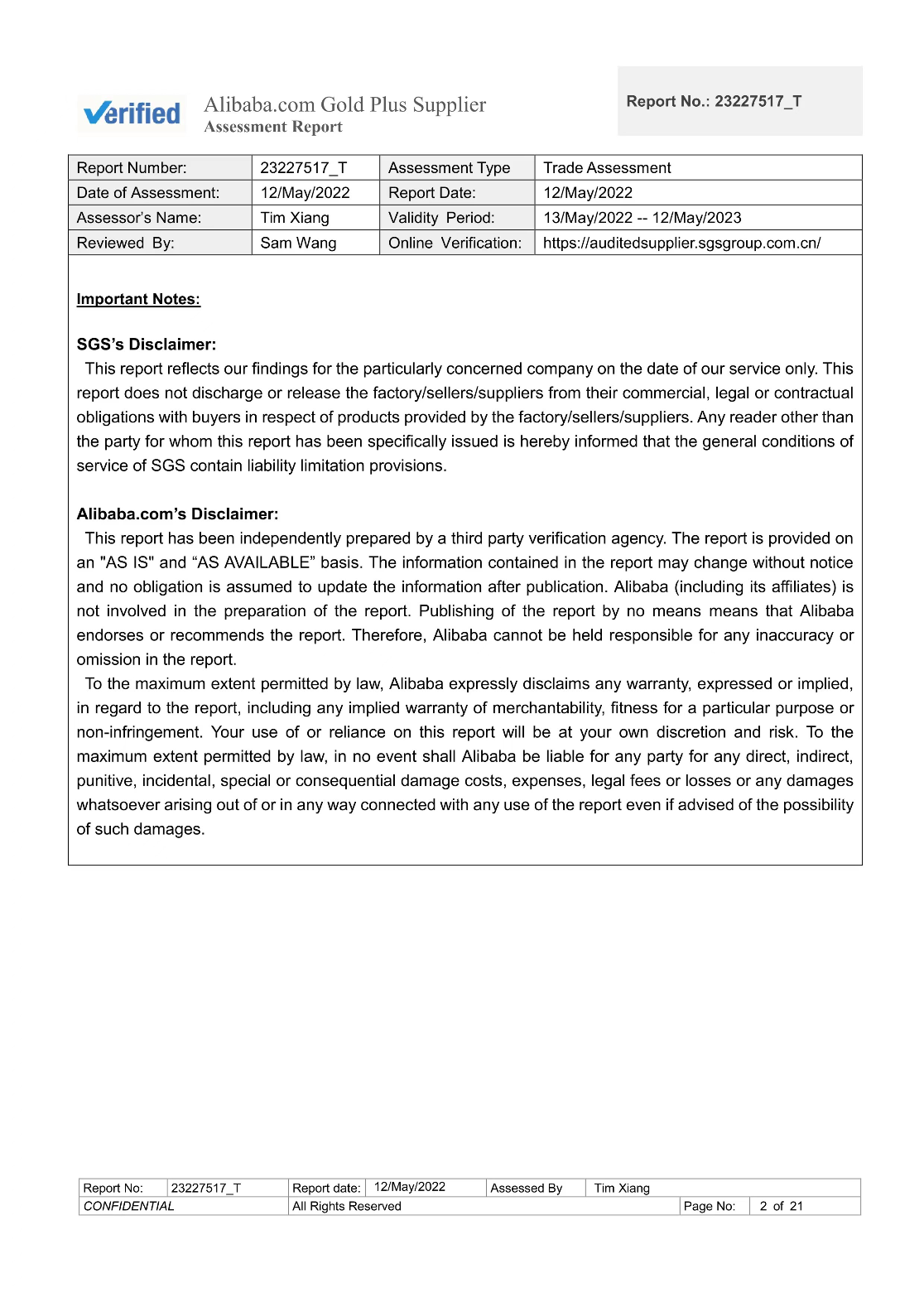 Supplier Assessment Report