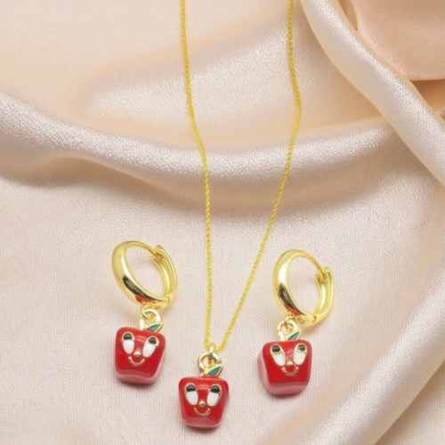 Proveedor de conjuntos de joyas, joyería para mujer con diseño de manzana de la suerte muy vendida
