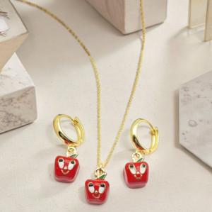 Proveedor de conjuntos de joyas, joyería para mujer con diseño de manzana de la suerte muy vendida