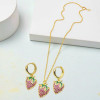 Conjunto de joyería de moda al por mayor, venta caliente, pendientes y collares de fresa para mujer con circonitas