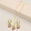 Conjunto de joyería de moda al por mayor, venta caliente, pendientes y collares de fresa para mujer con circonitas