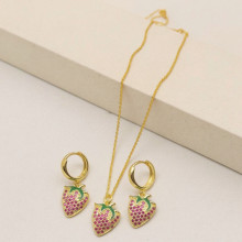 Fashion Jewelry Set Wholesale Hot Selling Strawberry Women's Jewelry Earrings&Necklaces With Zircon