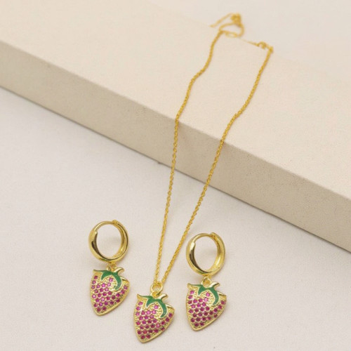 Fashion Jewelry Set Wholesale Hot Selling Strawberry Women's Jewelry Earrings&Necklaces With Zircon