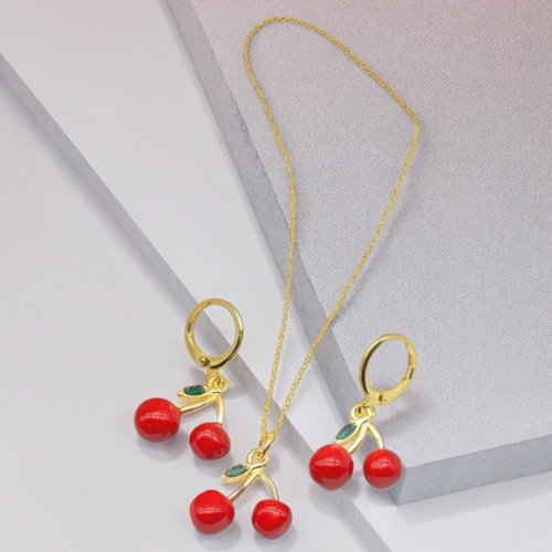 Conjunto de joyas con entrega directa del fabricante: pendientes y collares colgantes de cereza para mujer