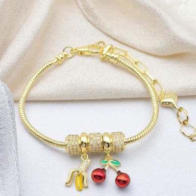 China Chain Bracelet Supplier Fruit Design Women'S Jewelry With 18K Gold Plated