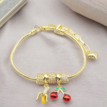 Proveedor chino de pulseras de cadena con diseño de frutas, joyería para mujer chapada en oro de 18 quilates.