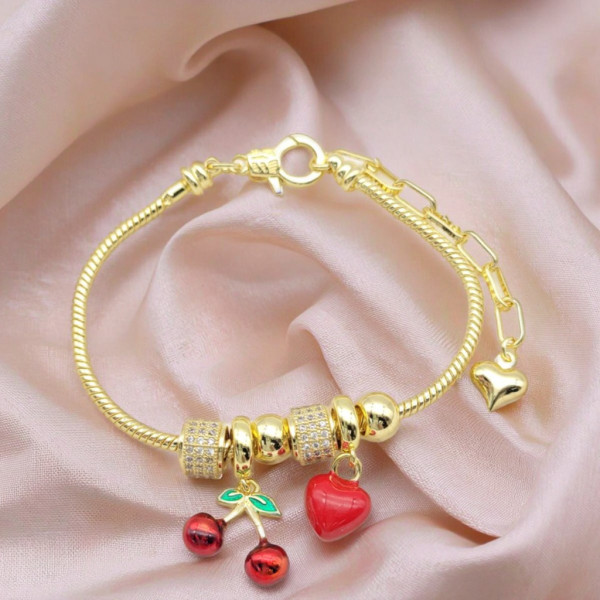Chinese Bracelet Wholesale Cherry&Heart Trend 18k Gold Plated Women's Jewelry