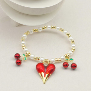 Pulsera de cereza y corazón para mujer, chapada en oro de 18 quilates, venta al por mayor en China
