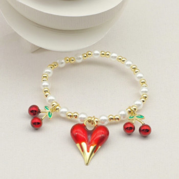 China Wholesale Bracelet Cherry&Heart Women's Jewelry With 18k Gold Plated
