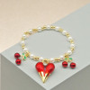 Pulsera de cereza y corazón para mujer, chapada en oro de 18 quilates, venta al por mayor en China