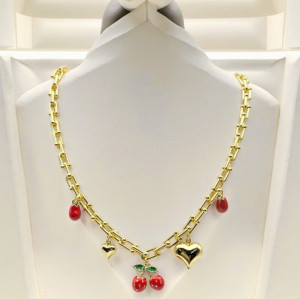 Colgantes para collares al por mayor, chapados en oro de 18 quilates, con diseño de corazón, cereza y chile, joyería de lujo.