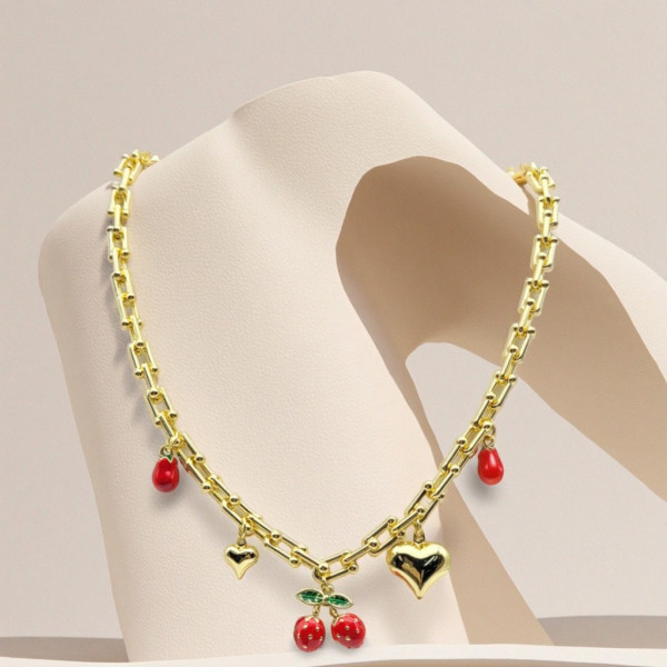 Colgantes para collares al por mayor, chapados en oro de 18 quilates, con diseño de corazón, cereza y chile, joyería de lujo.