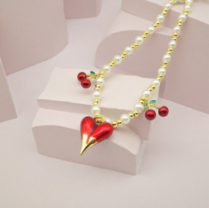 Wholesale Necklaces Red Heart-Shaped 18K Gold-Plated Women's Jewelry Gift