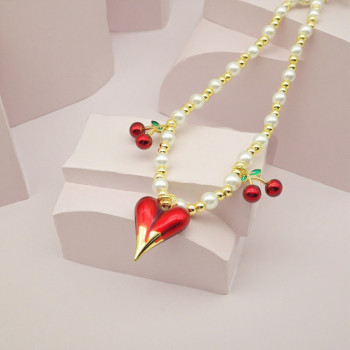 Wholesale Necklaces | Red Heart-Shaped 18K Gold-Plated Women's Jewelry Gift