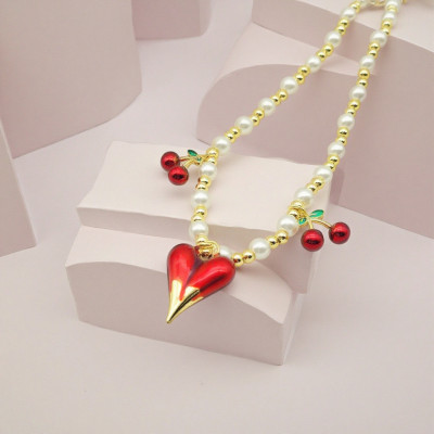 Wholesale Necklaces | Red Heart-Shaped 18K Gold-Plated Women's Jewelry Gift
